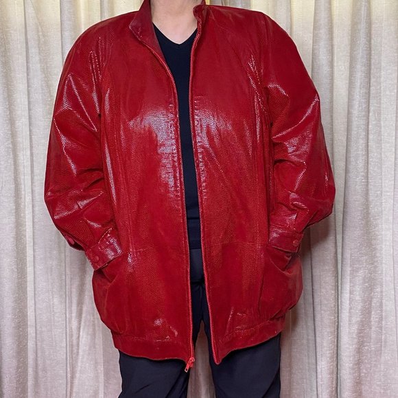 Red Leather Jacket Coat - Picture 2 of 5